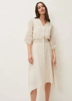 Elma Shirred Waist Puff Sleeve Midi Dress