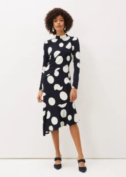 Gabi Spot Print Asymmetric Hem Dress