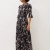 Amber Leaf Print Tiered Maxi Dress