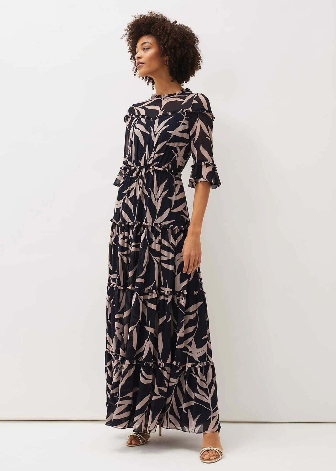Amber Leaf Print Tiered Maxi Dress 3 Amber Leaf Print Tiered Maxi Dress