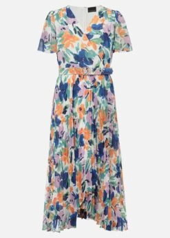 Essie Floral Pleated Midi Dress -Floral Und Chic 220864000 99 essie floral pleated midi dress