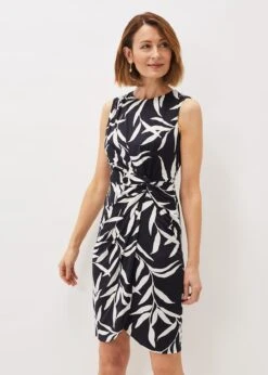 Floral Und Chic 29 Amber Leaf Print Fitted Jersey Dress