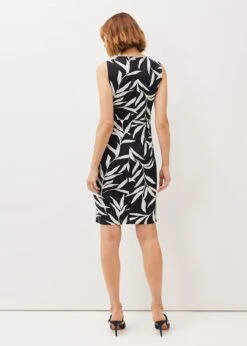 Floral Und Chic -Floral Und Chic 220871287 02 amber leaf print fitted jersey dress
