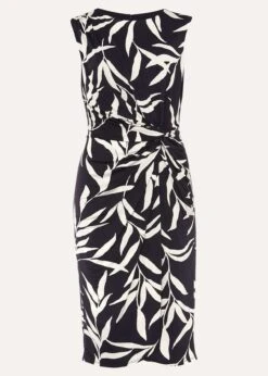 Amber Leaf Print Fitted Jersey Dress -Floral Und Chic 220871287 99 amber leaf print fitted jersey dress