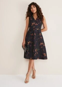 Savannah Jacquard Floral Fit And Flare Dress -Floral Und Chic 221141493 03 savannah jacquard floral fit and flare dress