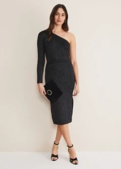 Zemira One Shoulder Lurex Knitted Dress -Floral Und Chic 221297497 03 zemira one shoulder lurex knitted dress