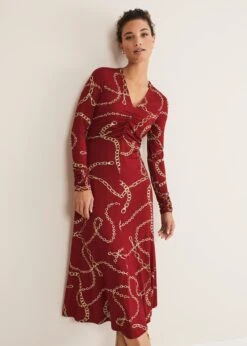 Cheska Chain Print Ruched Midi Dress -Floral Und Chic 221396917 03 cheska chain print ruched midi dress