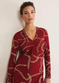 Cheska Chain Print Ruched Midi Dress -Floral Und Chic 221396917 04 cheska chain print ruched midi dress