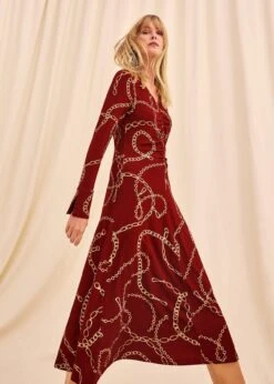 Cheska Chain Print Ruched Midi Dress -Floral Und Chic 221396917 05 cheska chain print ruched midi dress