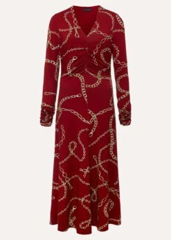 Cheska Chain Print Ruched Midi Dress -Floral Und Chic 221396917 99 cheska chain print ruched midi dress