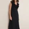 Julieta Black Linen Ruffle Broderie Midi Dress -Floral Und Chic 221554050 01 julieta black linen ruffle broderie midi dress