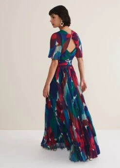 Priscilla Abstract Floral Pleated Maxi Dress -Floral Und Chic 221757000 02 priscilla abstract floral pleated maxi dress
