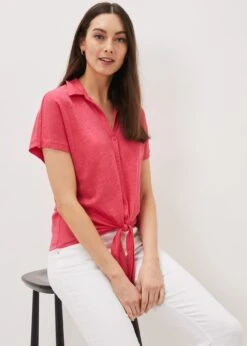 Tracey Linen Tie Hem Shirt -Floral Und Chic 303267694 04 tracey linen tie hem shirt