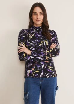 Mellanie Jersey Floral High Neck Top -Floral Und Chic 303358050 04 mellanie jersey floral high neck top