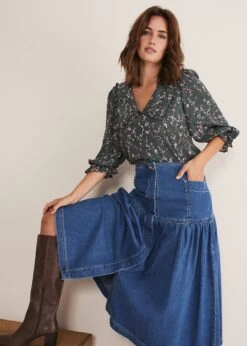 Elodie Tiered Denim Skirt -Floral Und Chic 801298566 04 elodie tiered denim skirt
