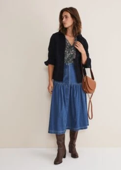 Elodie Tiered Denim Skirt -Floral Und Chic 801298566 07 elodie tiered denim skirt