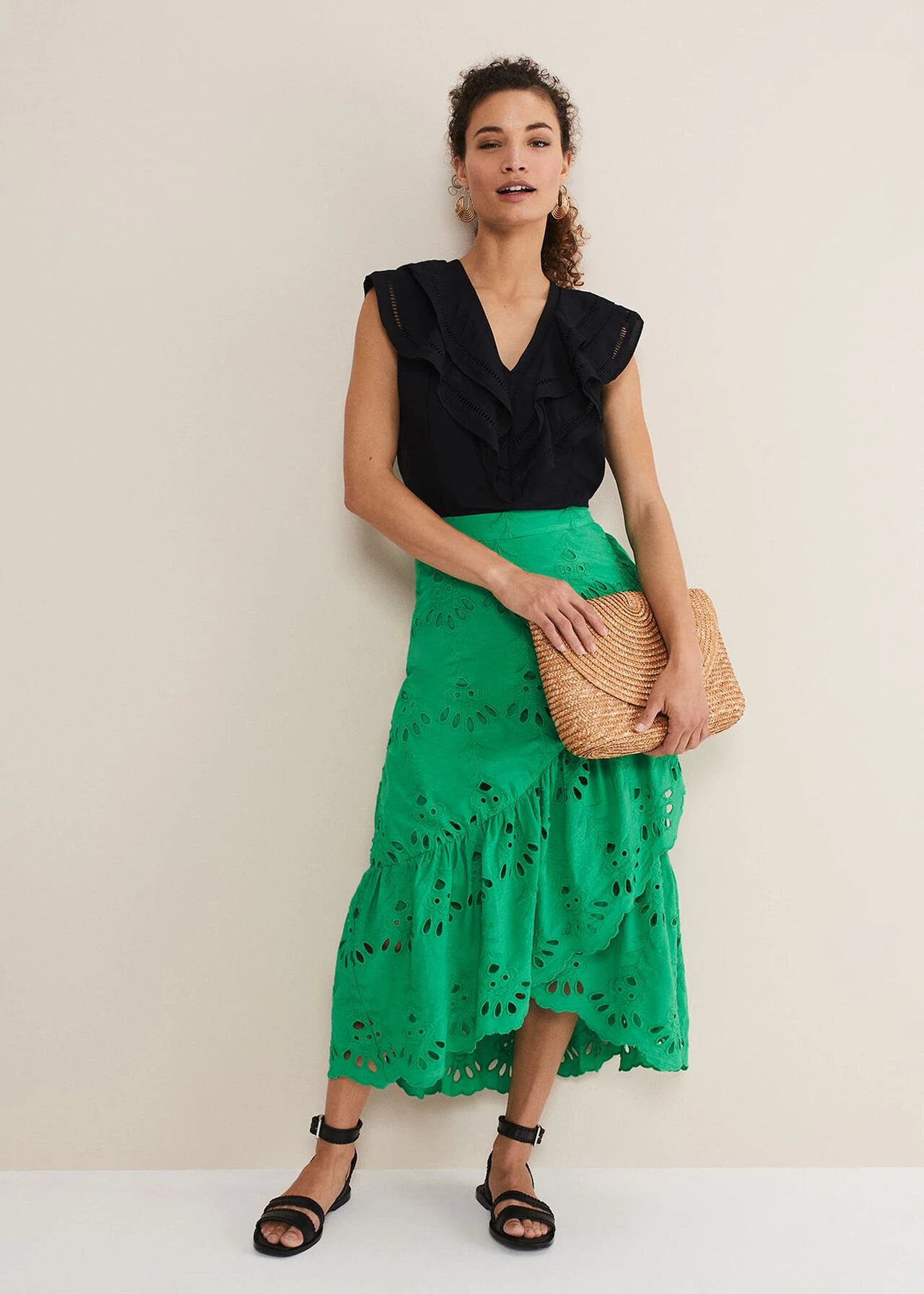 Green Broderie Wrap Maxi Skirt 2 Green Broderie Wrap Maxi Skirt